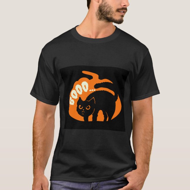 Black Cute Cat | Boo | vacker T Shirt (Framsida)