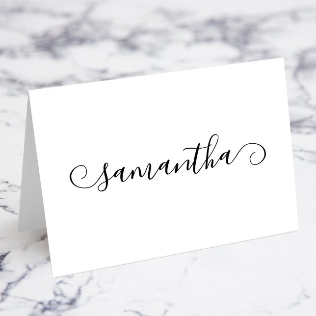 Black Cute Curl Namnteckning Namn ortskort Bordsnummer (Black Cute Curl Signature Name Place Cards)