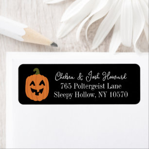 Black Cute Friendly Jack o lantern Halloween Returadress Etikett