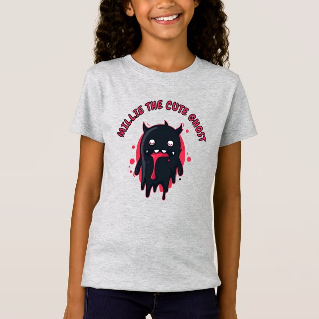 Black Cute Kawaii Ghost T Shirt (Framsida)