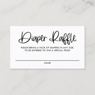 Black Cute Modern Calligraphy Diaper Raffle Card Visitkort