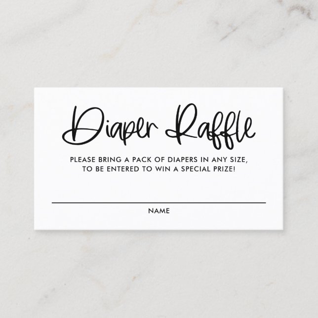 Black Cute Modern Calligraphy Diaper Raffle Card Visitkort (Framsida)