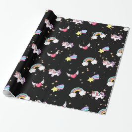 Black Cute Rainbow Unicorn Star Magical Presentpapper