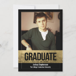 Black Cutout Gold Foil Effect Photo Studenten Inbjudningar