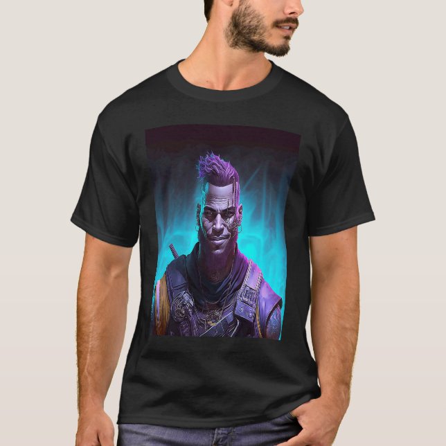 Black Cyberpunk Warrior T Shirt (Framsida)