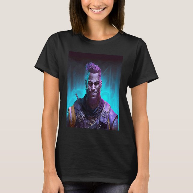 Black Cyberpunk Warrior T Shirt (Framsida)