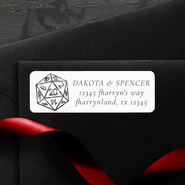 Black D20 Crit | RPG Tabletop Fantasy Dice Adress Returadress Etikett (Skapare uppladdad)