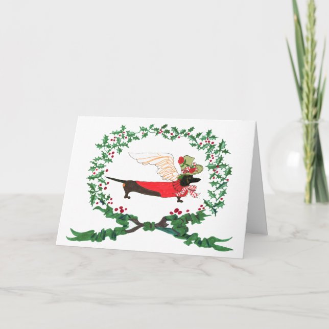 Black Dachshund Barking for JOY! Helgkort (Framsida)