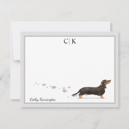 Black Dachshund Grått Gräns Monogram ditt namn Anteckningskort