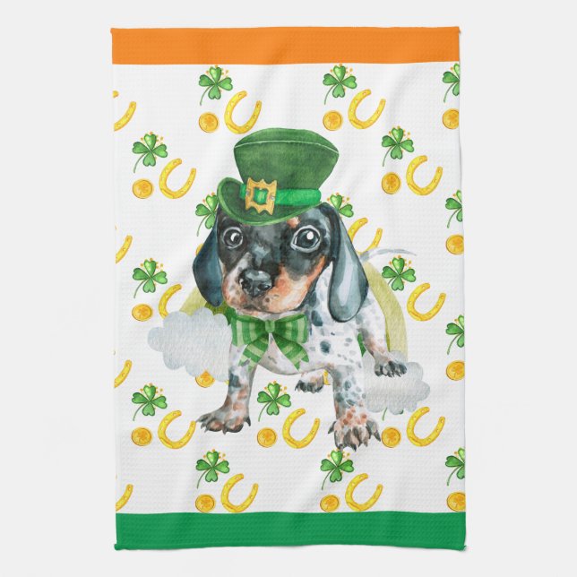 Black Dachshund Helgdag Home Decor St patricks day Kökshandduk (Vertikal)