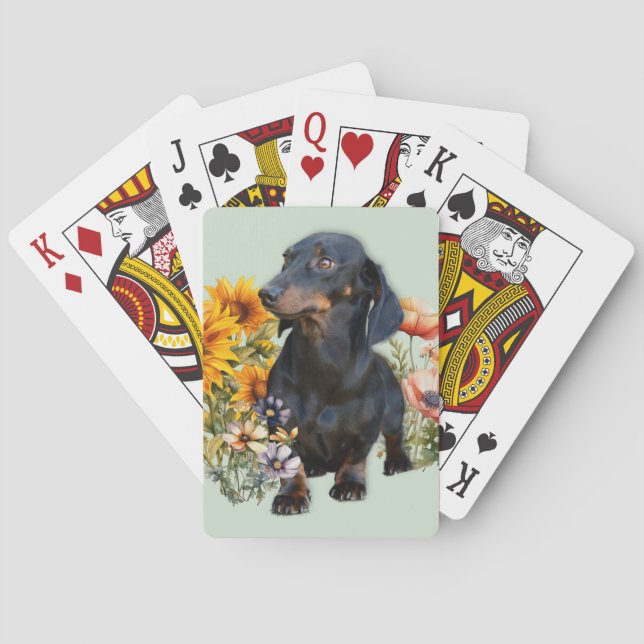 Black Dachshund Hund i Wildblommor Casinokort (Baksidan)