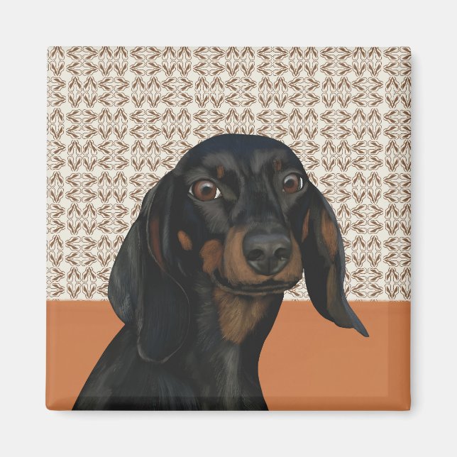 Black Dachshund Hund Porträtt Hundälskare Magnet (Framsidan)