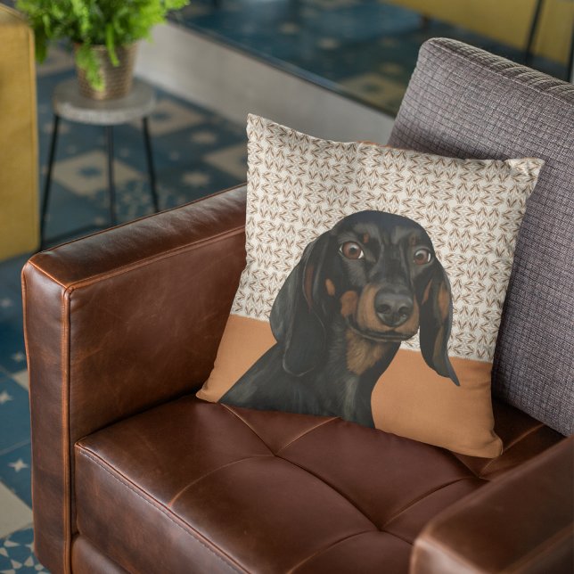 Black Dachshund Hund Porträtt Kudde (Skapare uppladdad)