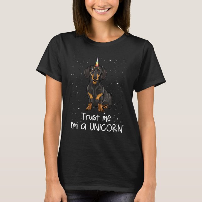 Black Dachshund Je Suis Un Chien Unicorn T Shirt (Framsida)