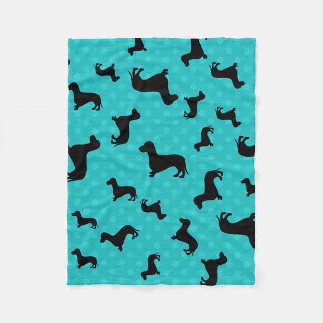 Black dachshund turkos polka dots fleecefilt (Framsidan)