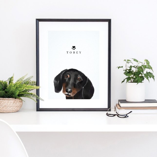 Black Dachshund Watercolor Illustration Hund Namn Poster (Skapare uppladdad)