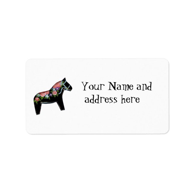 Black Dala Horse Address Label Adressetikett (Framsidan)