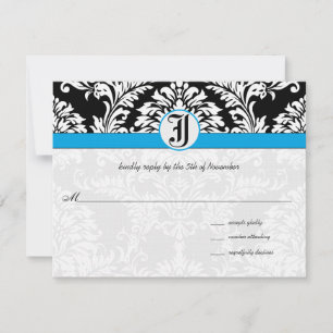 Black Damask Aquamarine Trim Bröllops OSA-kort OSA Kort