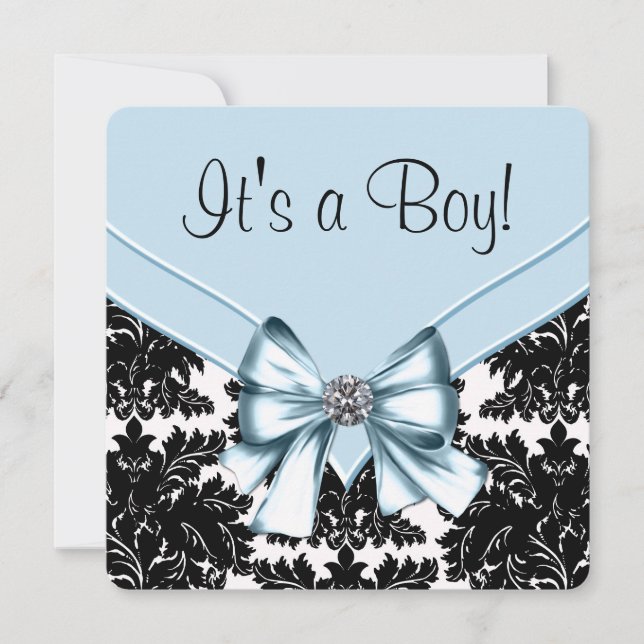 Black Damask Blue and Black Baby Shower Inbjudningar (Framsida)