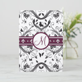 Black Damask Butterfly Swirls Plum-Bröllopsinbjudn Inbjudningar