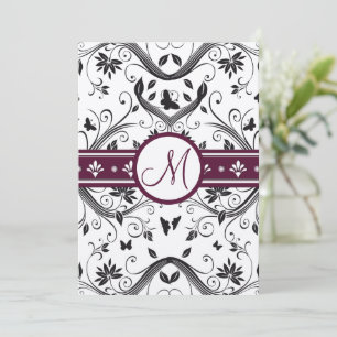 Black Damask Butterfly Swirls Plum-Bröllopsinbjudn Inbjudningar
