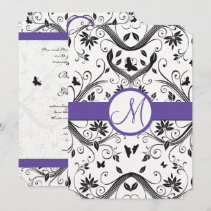 Black Damask Butterfly Swirls Red Bröllopsinbjudan Inbjudningar