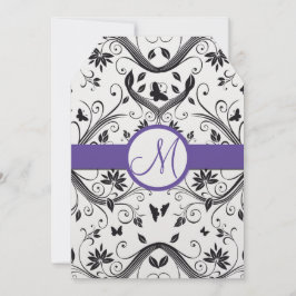 Black Damask Butterfly Swirls Red Bröllopsinbjudan Inbjudningar