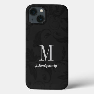 Black Damask Classic Monogrammed