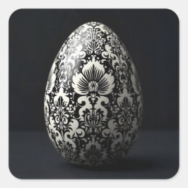 Black Damask Easter Egg Fyrkantigt Klistermärke