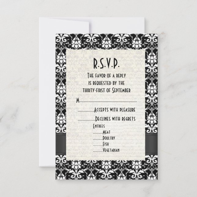 Black Damask formal bröllop R.S.V.P OSA Kort (Framsida)
