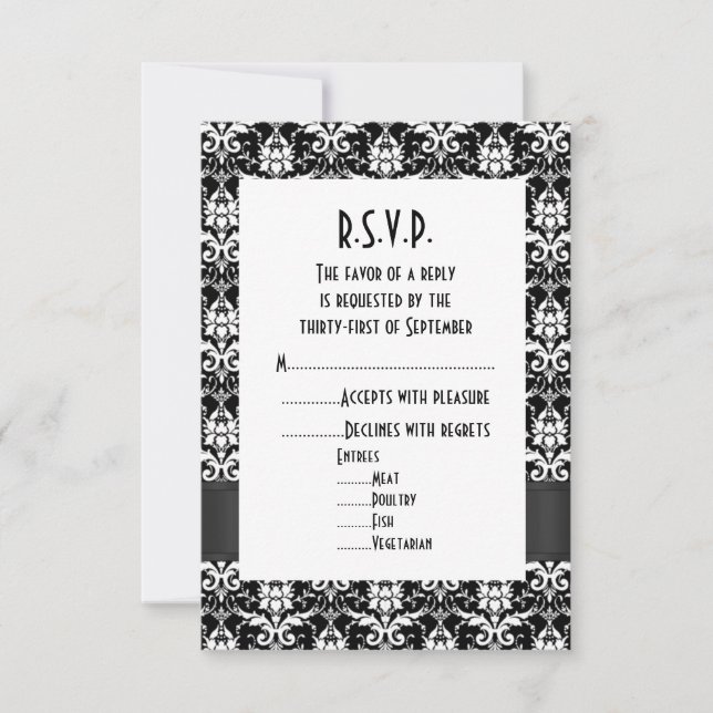Black Damask formal bröllop R.S.V.P OSA Kort (Framsida)