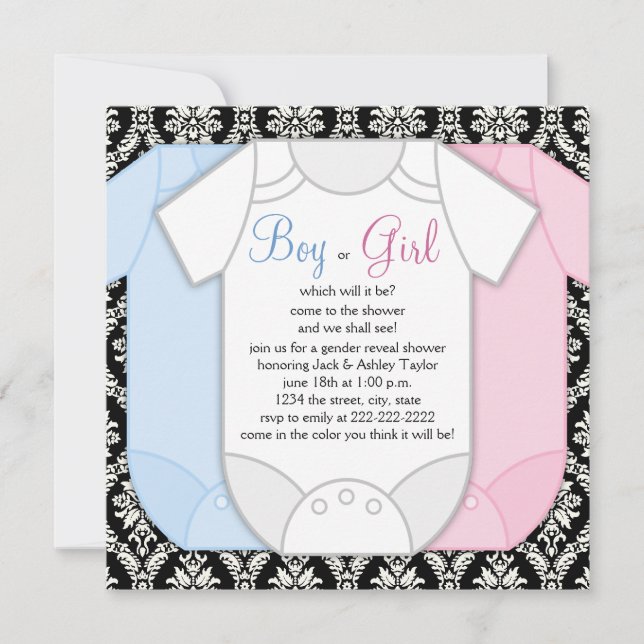 Black Damask Gender Reveal Inbjudningar (Framsida)