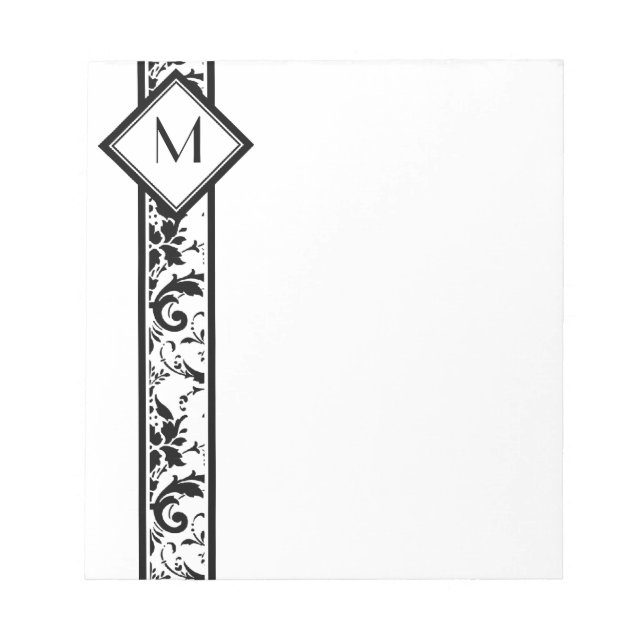 Black Damask Gräns och Monogram Anteckningsblock (Framsida)