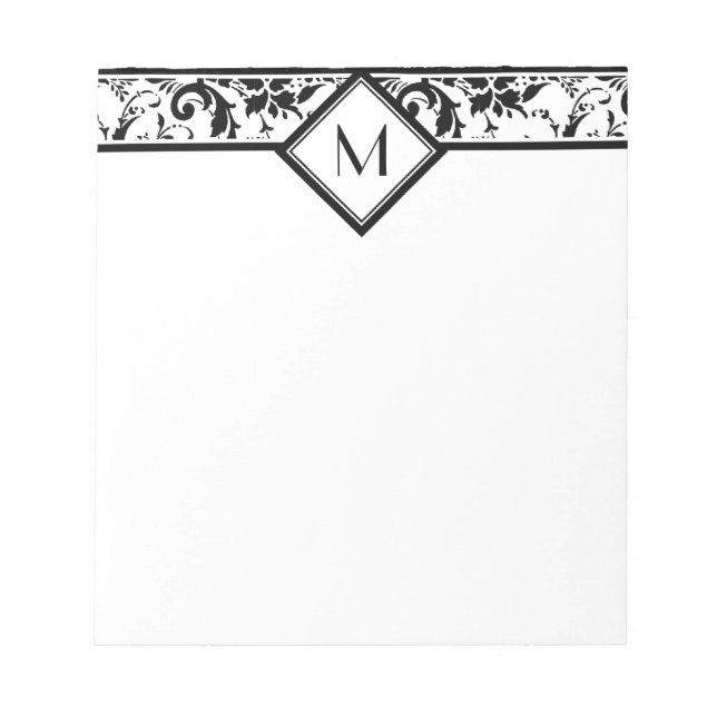 Black Damask Gräns och Monogram Anteckningsblock (Framsida)