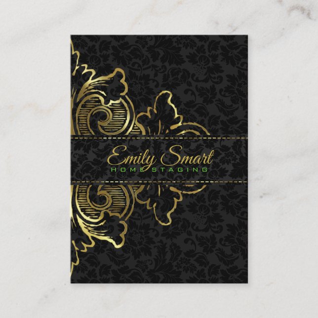 Black Damask Guld Blommigt Ornament Visitkort (Framsida)