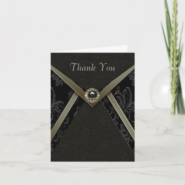 Black Damask Guld Diamond Jewel Tack Cards (Framsida)