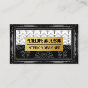 Black Damask Guld Metall Klassiskt Ram Visitkort