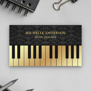 Black Damask Guld Piano Tangentbord Lacher Pianist Visitkort