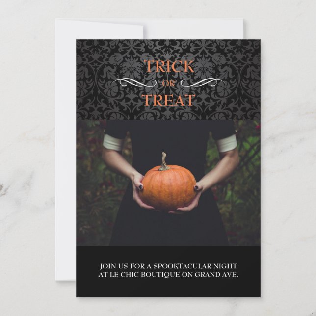 Black Damask Halloween-fotokort Inbjudningar (Framsida)