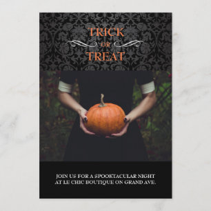 Black Damask Halloween-fotokort Inbjudningar