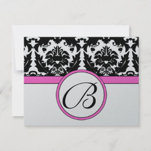 Black Damask Heart Swirl Bright Rosa Trim OSA Kort