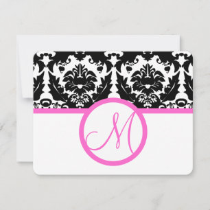 Black Damask Heart Swirl Bright Rosa Trim OSA Kort