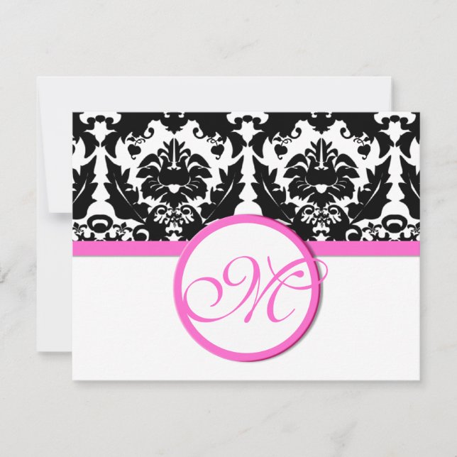 Black Damask Heart Swirl Bright Rosa Trim OSA Kort (Framsida)