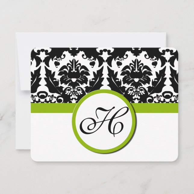 Black Damask Heart Swirl med Apple Grönt OSA Kort (Framsida)