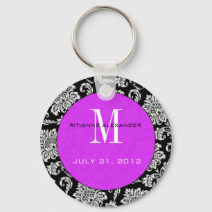 Black Damask Lila Monogram Bröllop-nyckelkedja Nyckelring