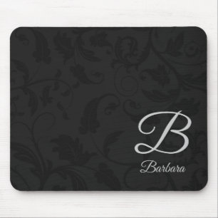 Black Damask med Silver Monogram Musmatta