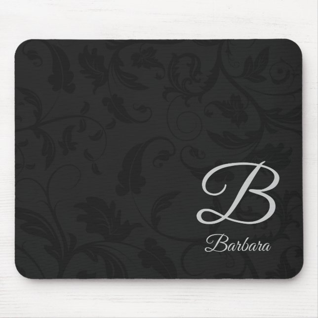 Black Damask med Silver Monogram Musmatta (Framsidan)