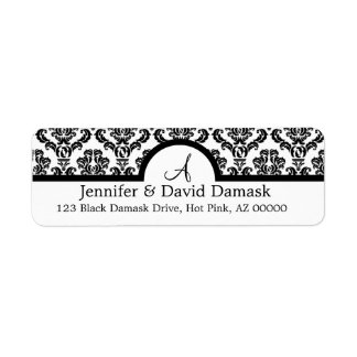 Black Damask Monogram-Adressetiketter Returadress Etikett