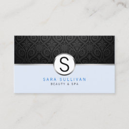 Black Damask Monogram Beauty Spa Affärskort Visitkort