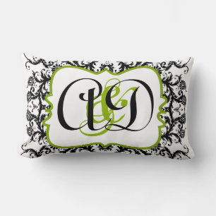 Black Damask Monogram Brides Pillow Lumbarkudde